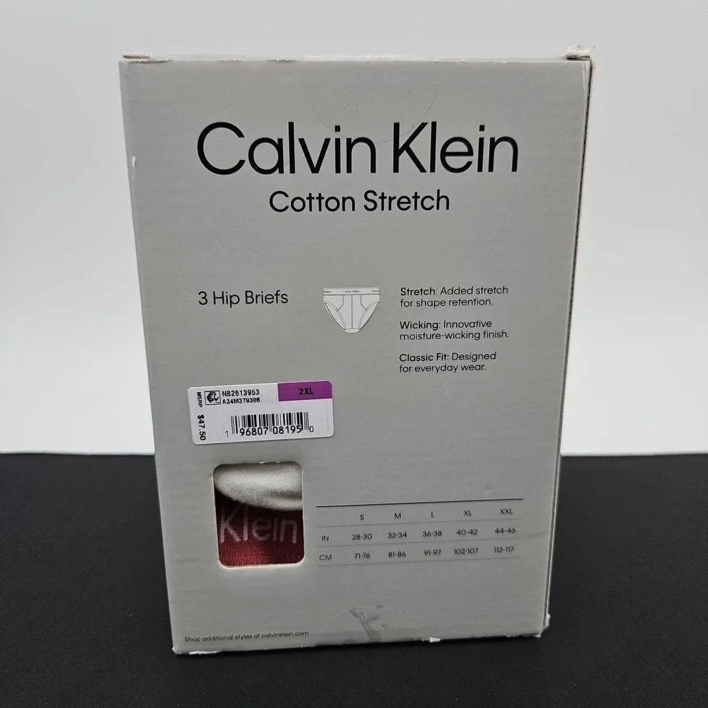 Calvin Klein 3 Pack Classic Cotton Stretch Hip Briefs Men's Size‎ XXL 44-46